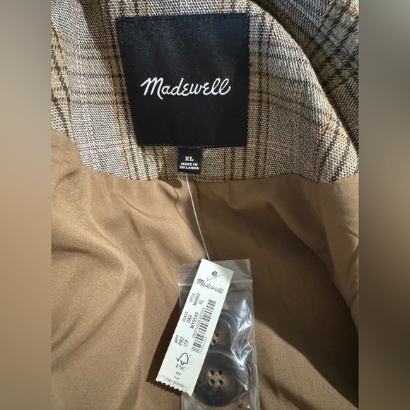 Madewell Plaid Double Breasted Blazer Mens XL Tan Brown Woven Sport Coat - Picture 7 of 9